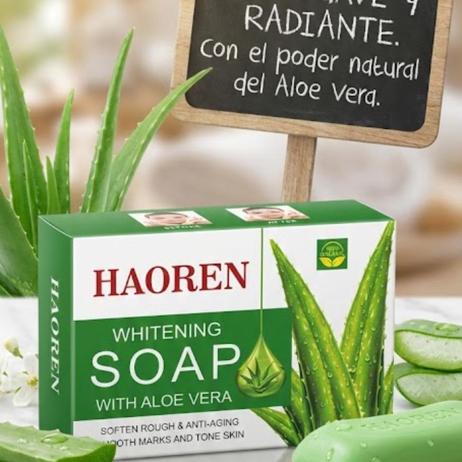 Haoren Whitening Soap con Aloe Vera – Jabón Aclarante e Hidratante (135 g)